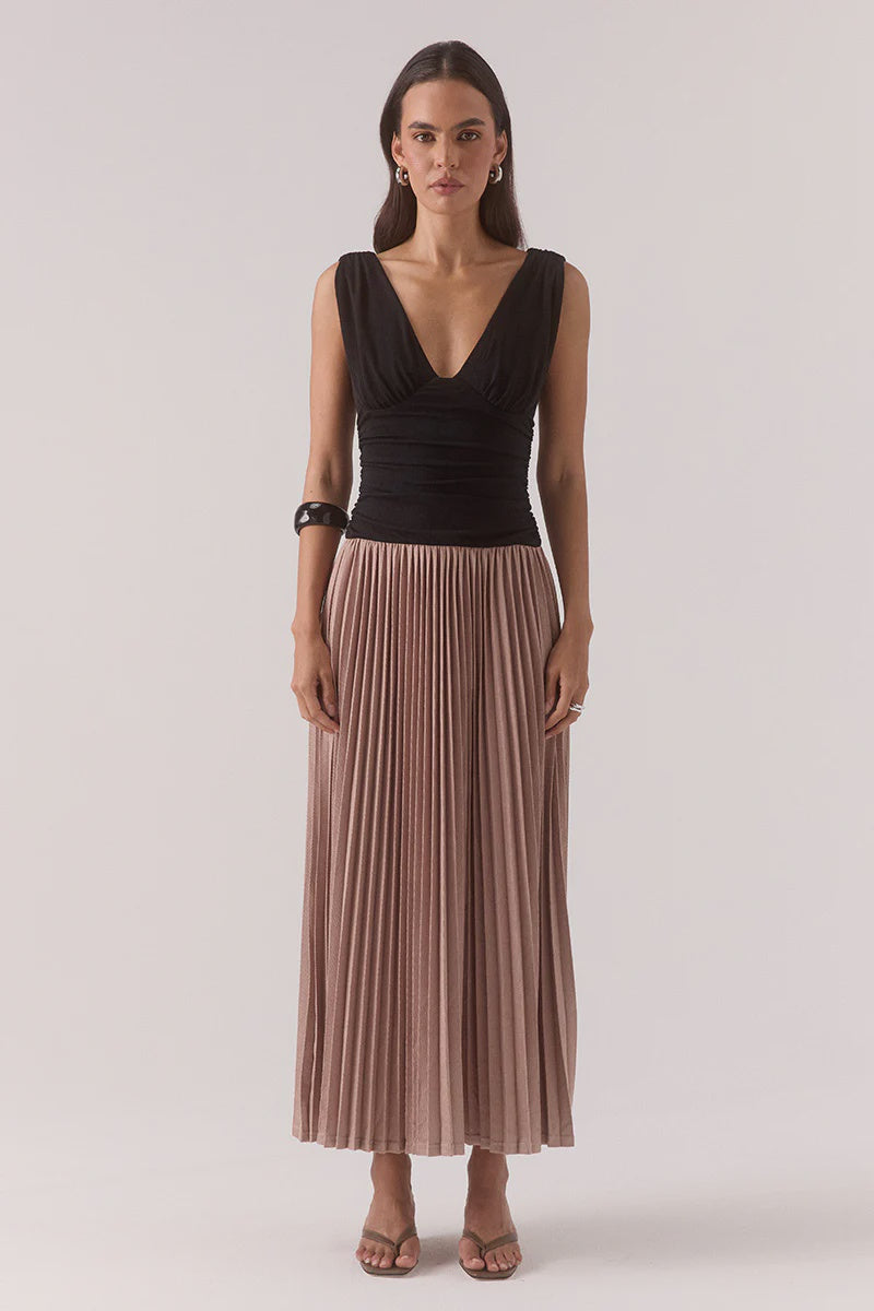 DIONE DRESS - BLACK / MOCHA