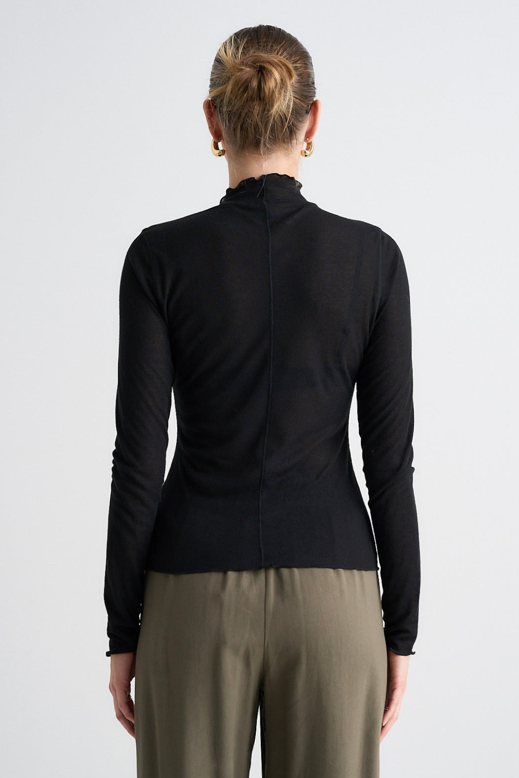 Asher Black Lettuce Edge Knit Top