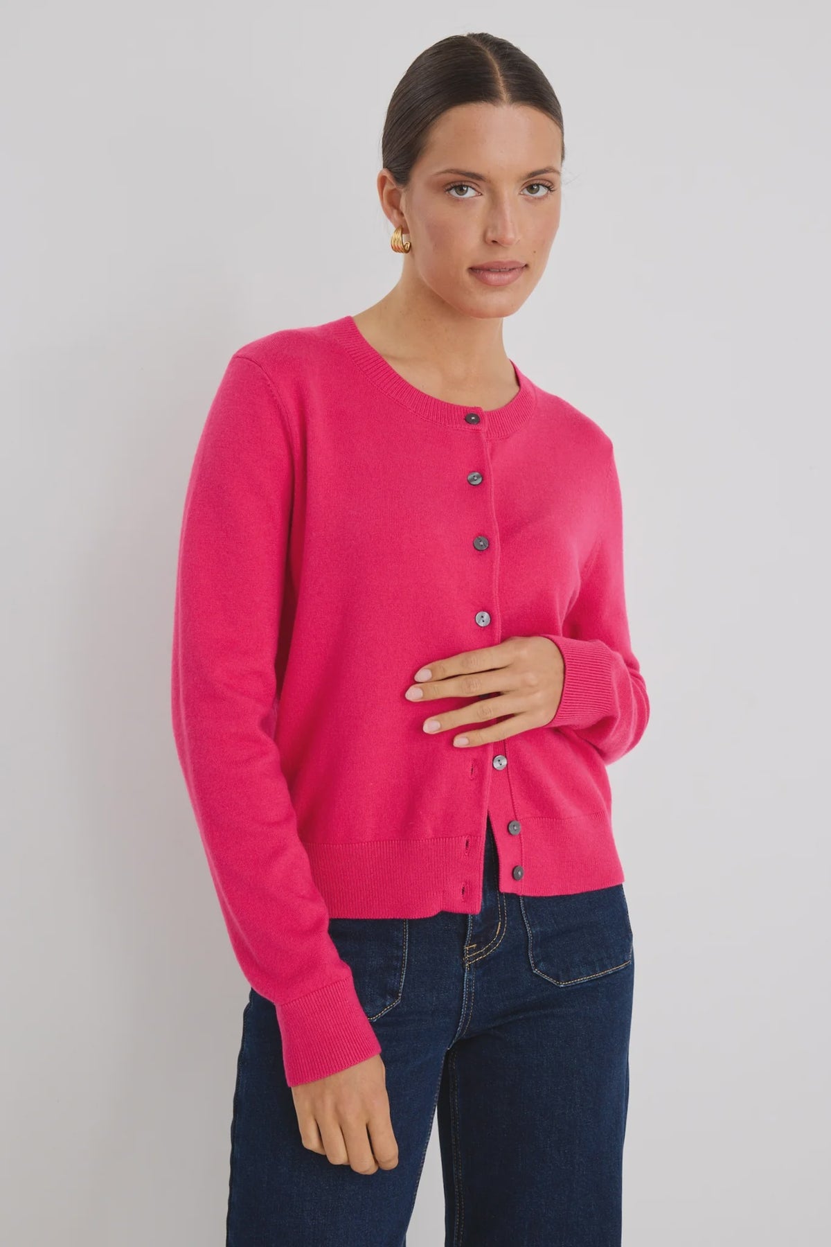 Autograph Hot Pink Cashmere Blend Crewneck Cardigan