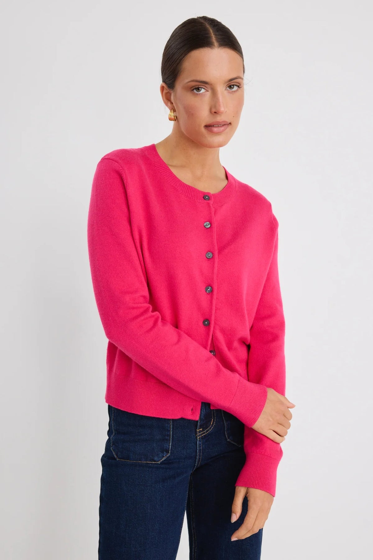 Autograph Hot Pink Cashmere Blend Crewneck Cardigan