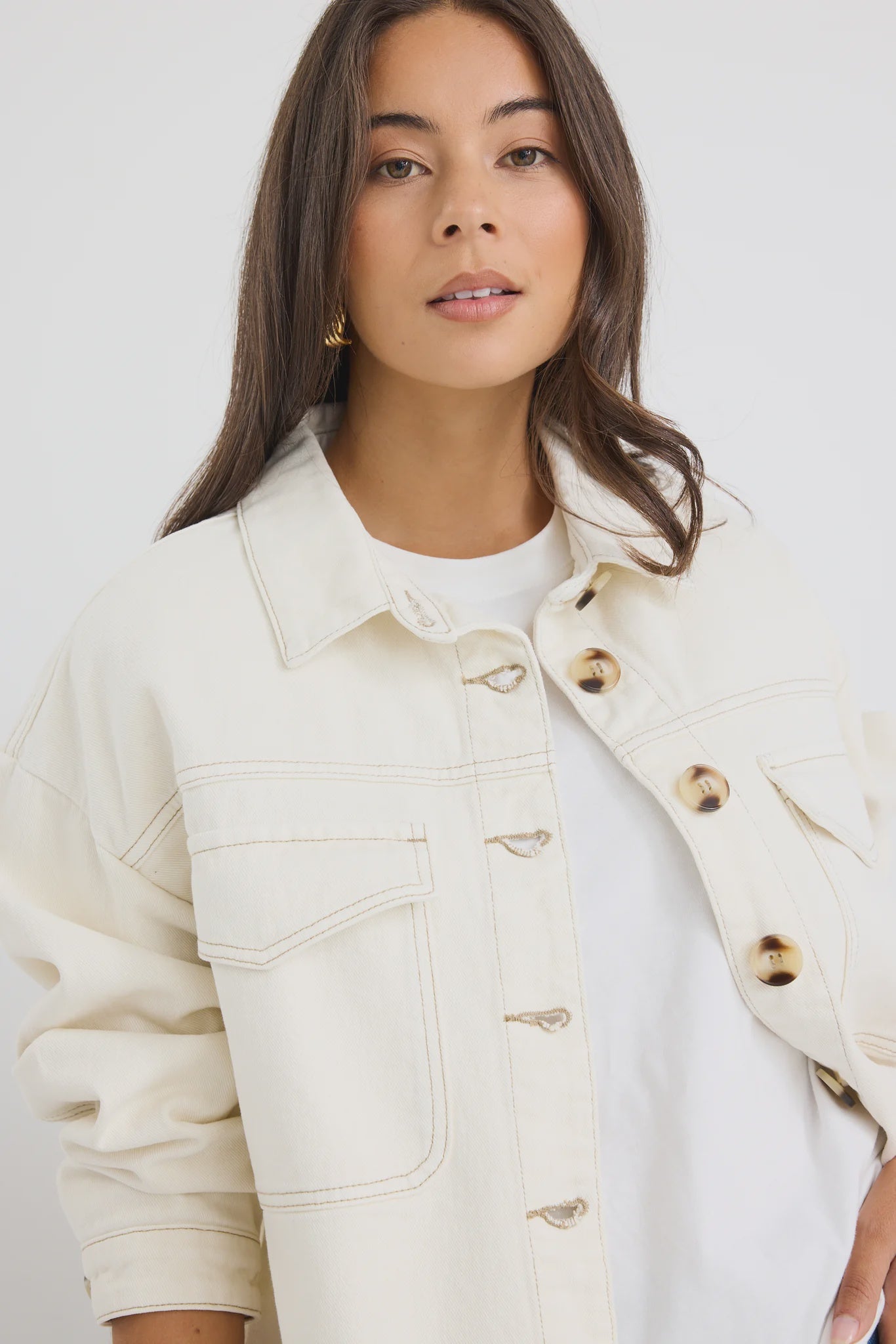 Echo Ecru Patch Pocket Denim jacket