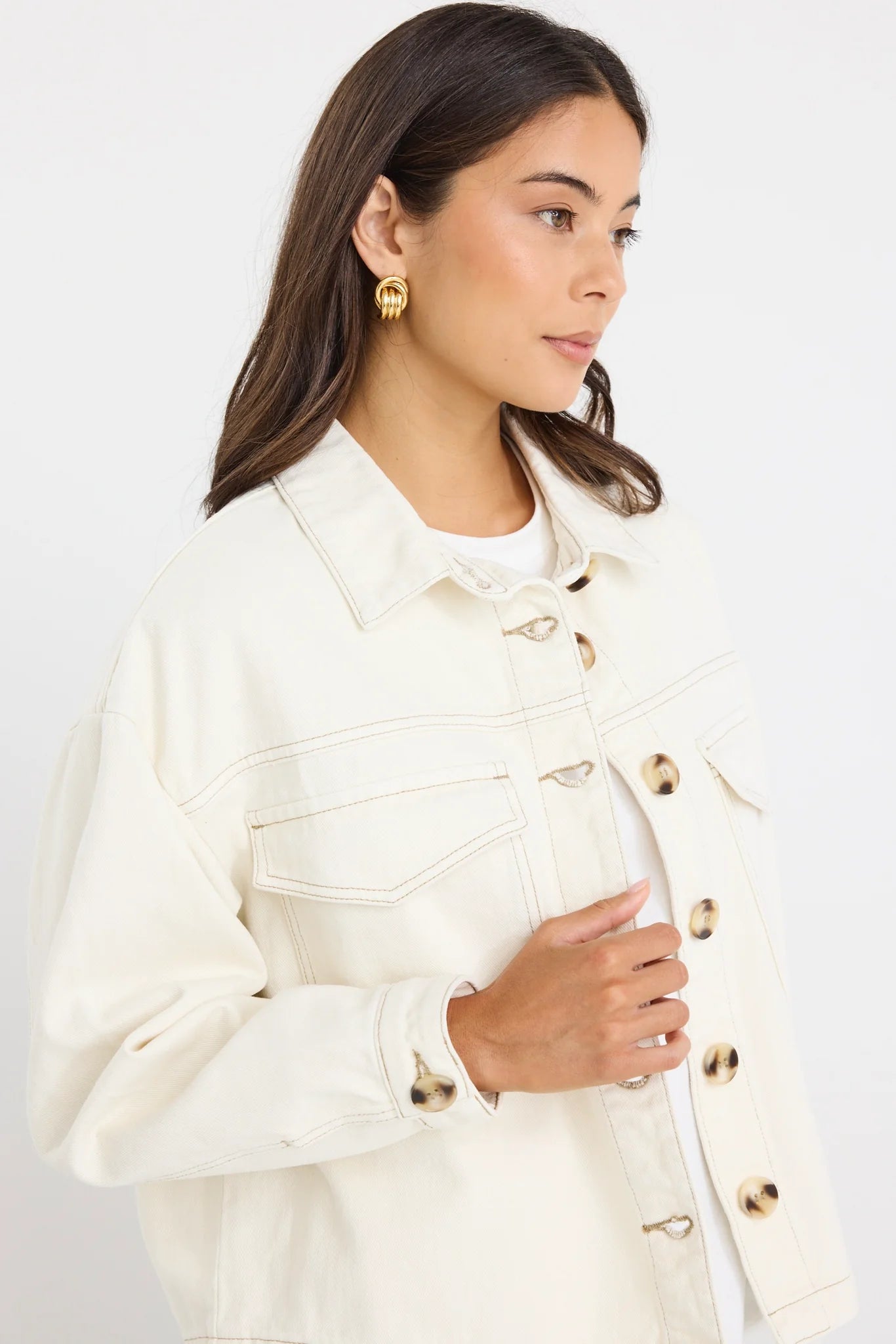 Echo Ecru Patch Pocket Denim jacket