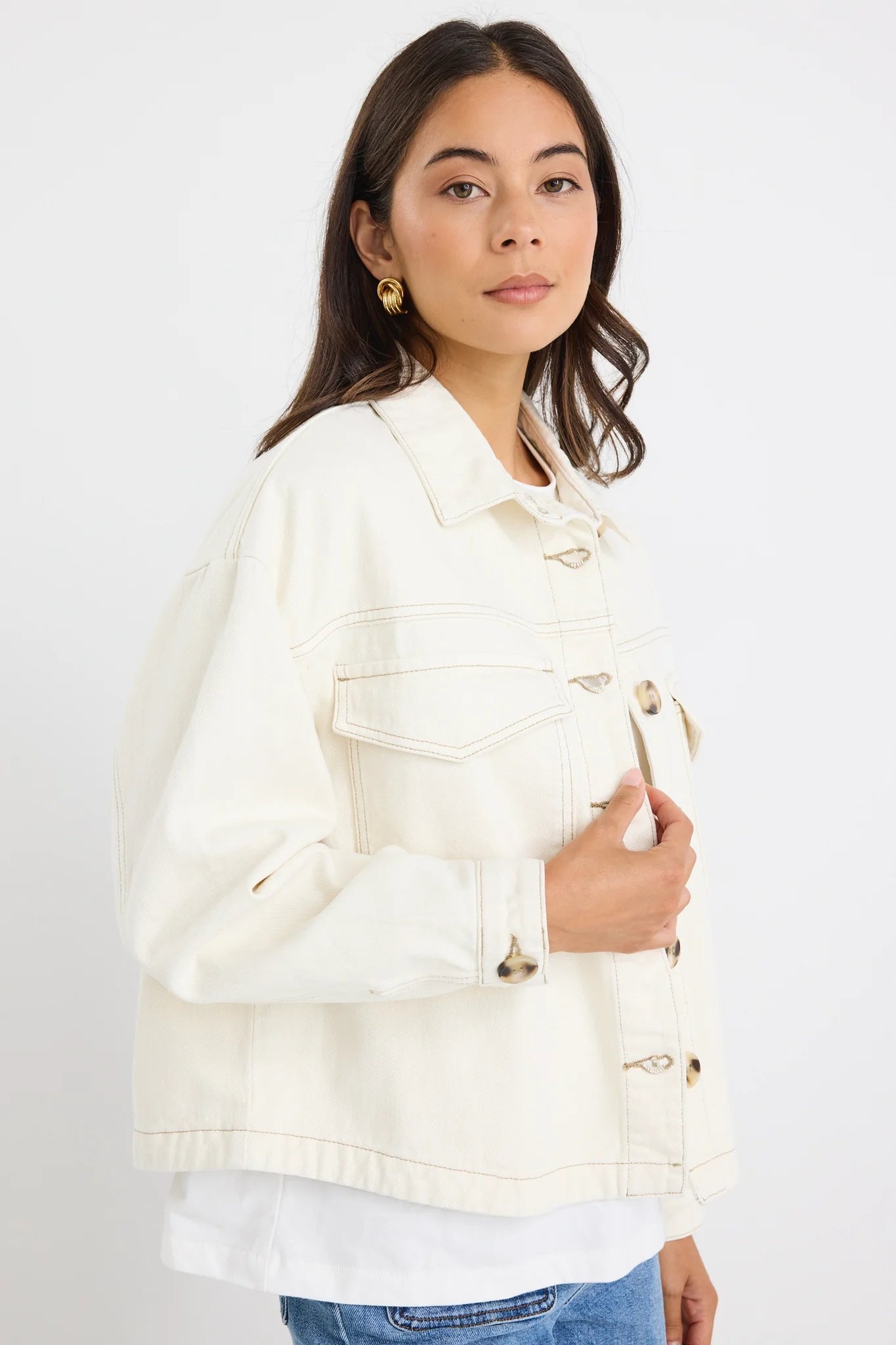 Echo Ecru Patch Pocket Denim jacket