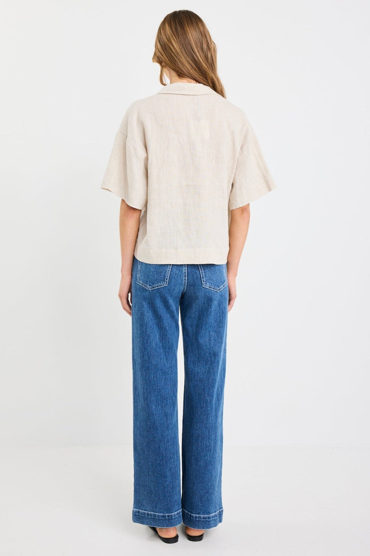 Fasten Natural Linen Tie Front Shirt