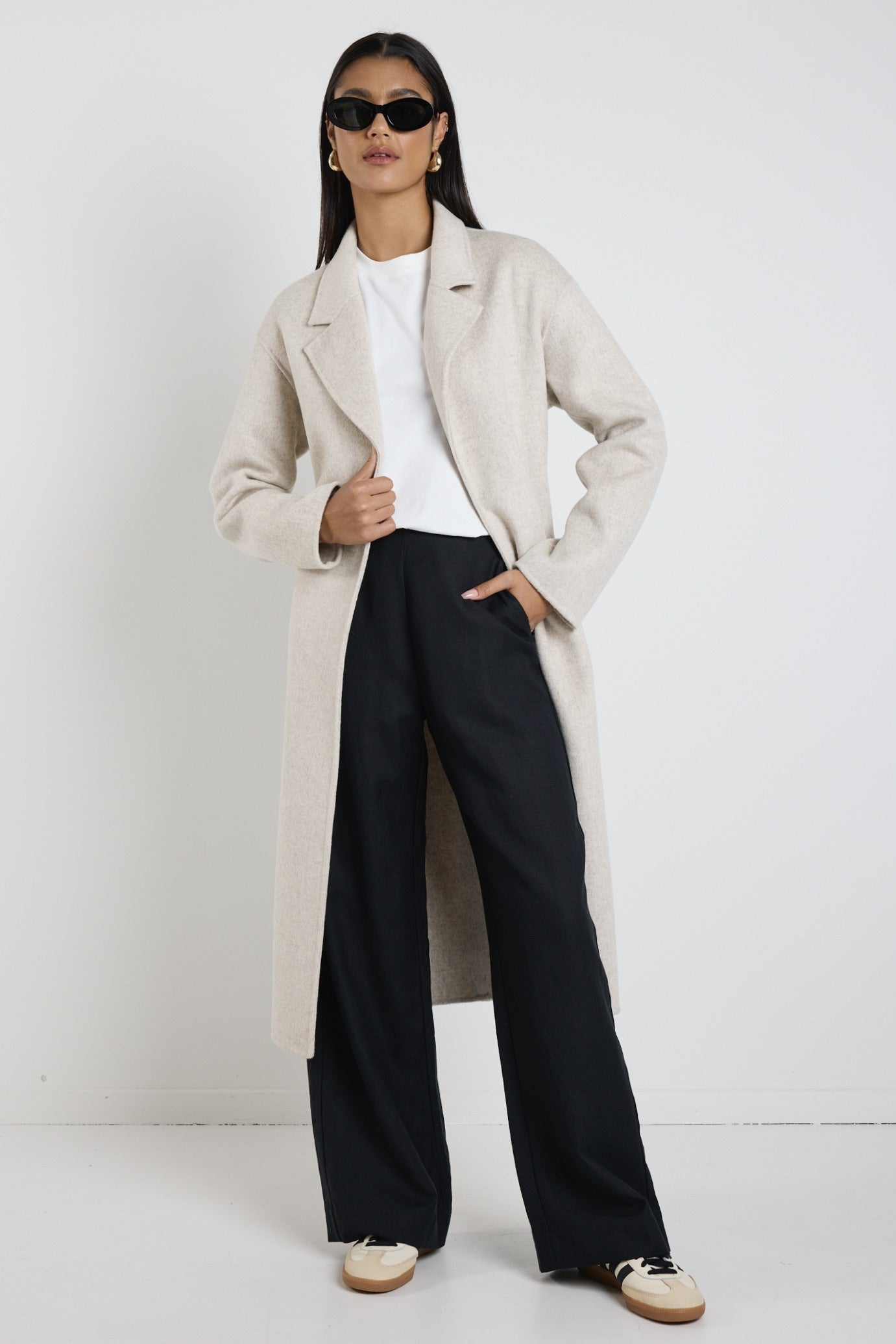 Geneva Snow Marle Wool Blend Belted Coat