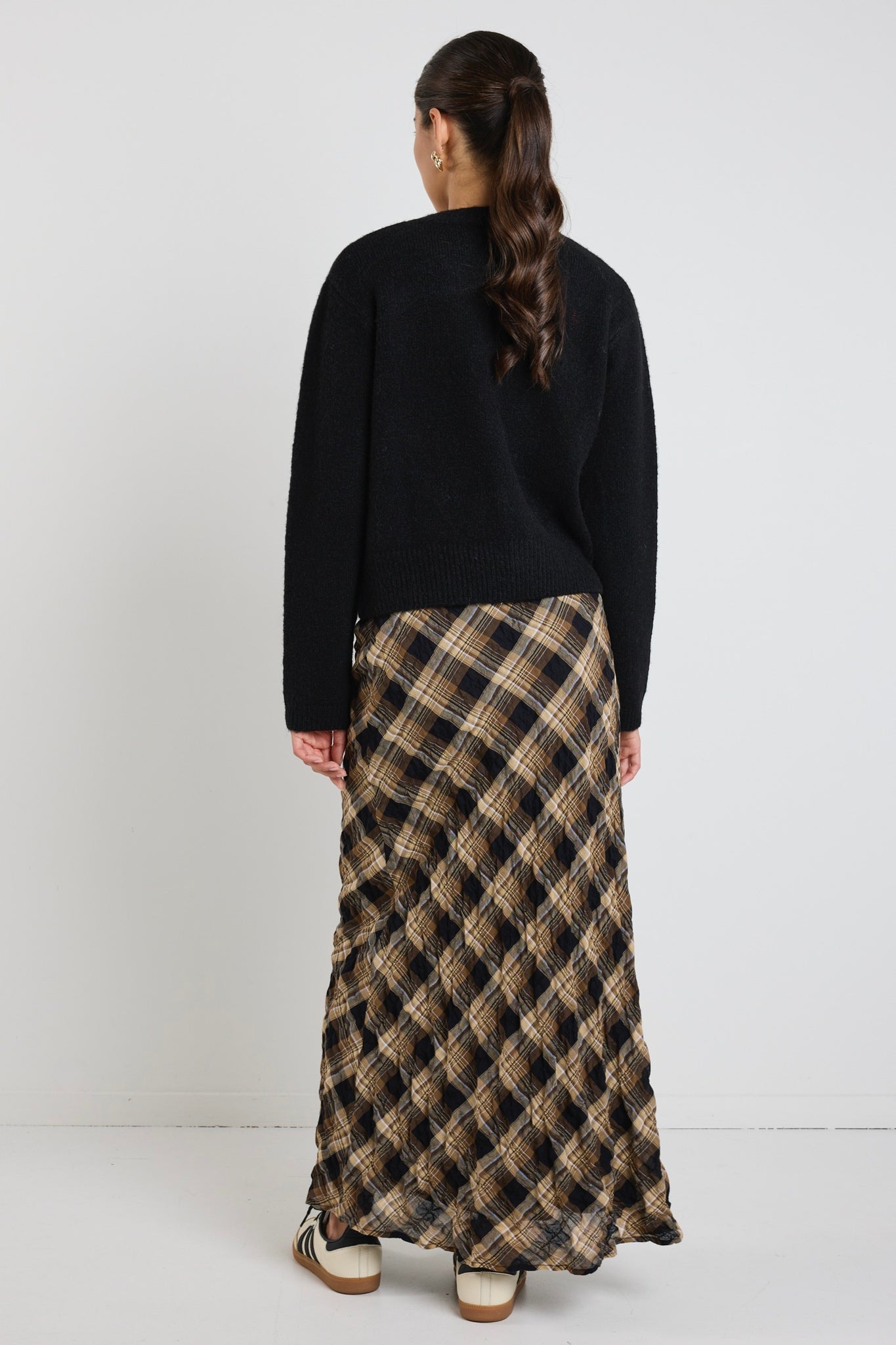 Breathe Caramel Check Bias Maxi Skirt