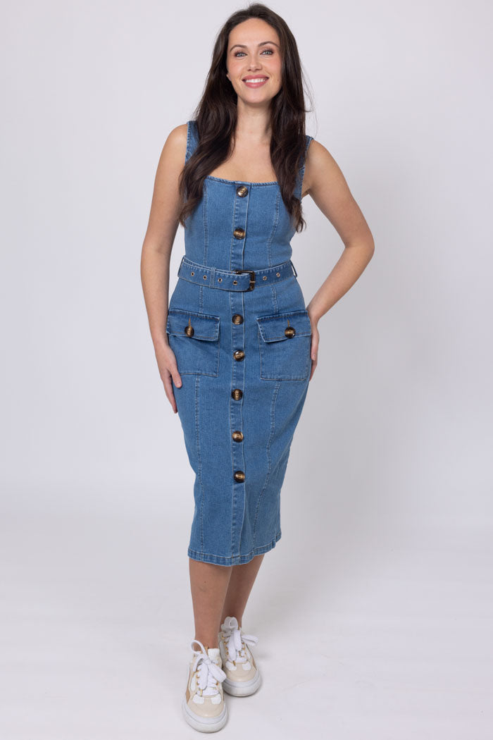 MANDY DENIM MIDI DRESS