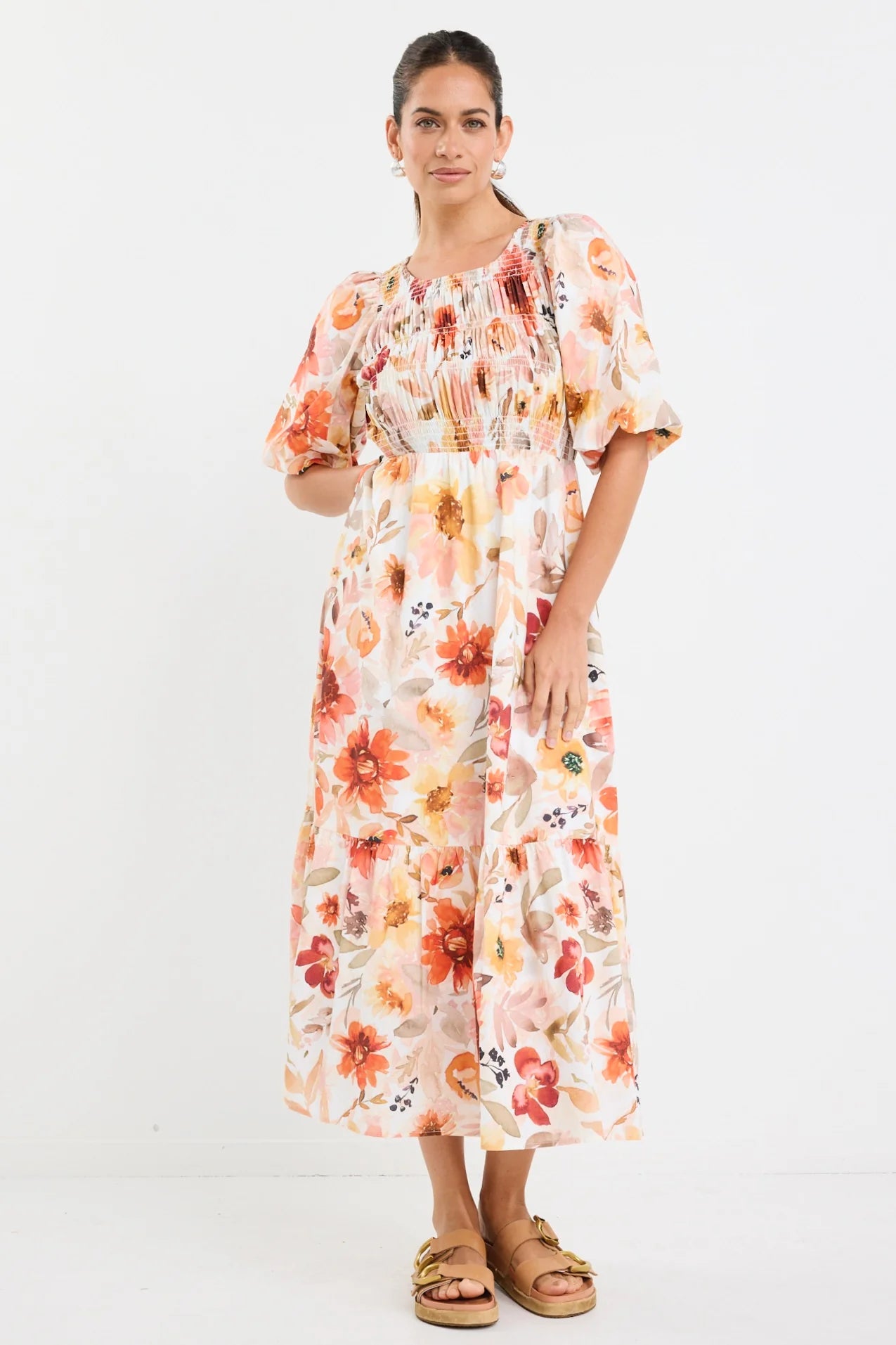 Milano Sunrise Meadow Short Sleeve Tiered Maxi Dress