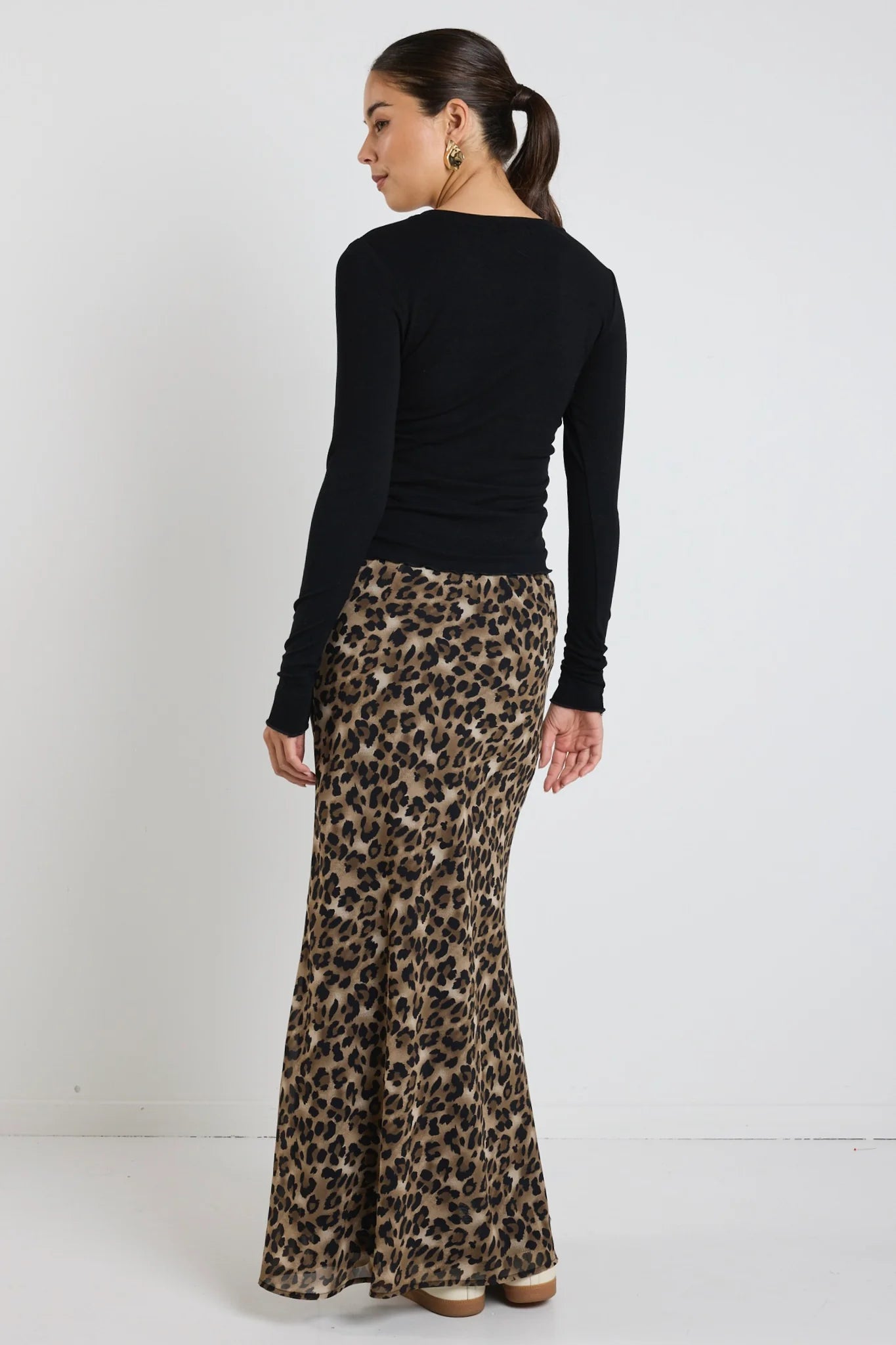 Rally Leopard Tie Waist Bias Maxi Skirt