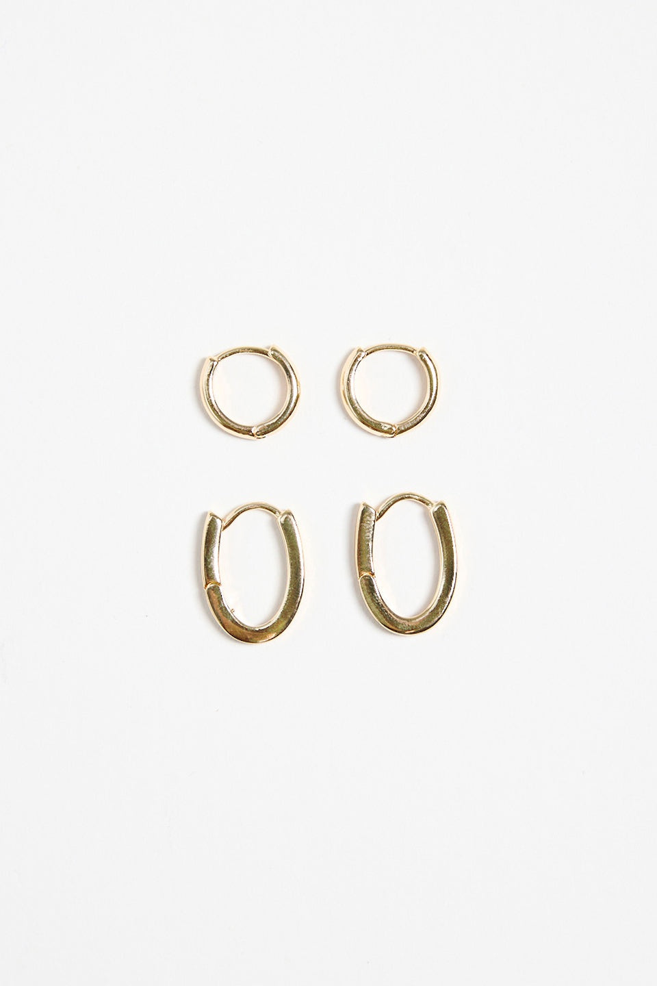 Oblong Hoop Huggie Set Gold Earrings