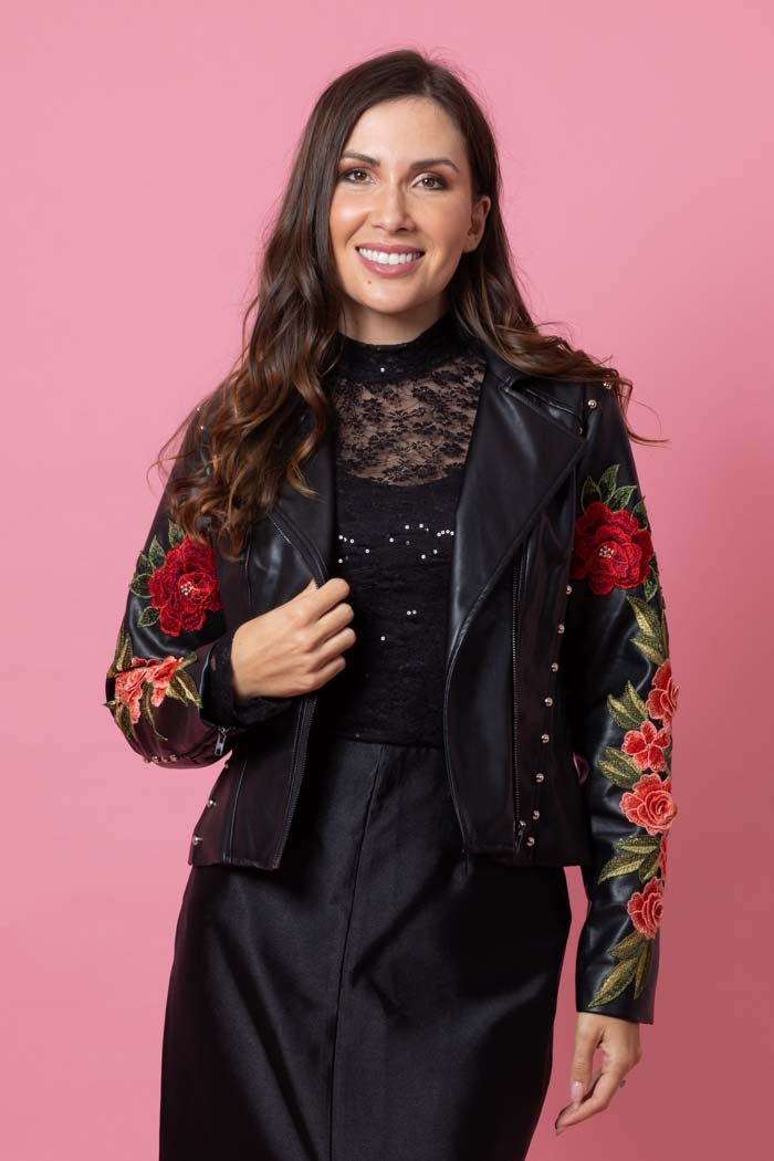 ROSIE FAUX LEATHER JACKET ROSE BLACK