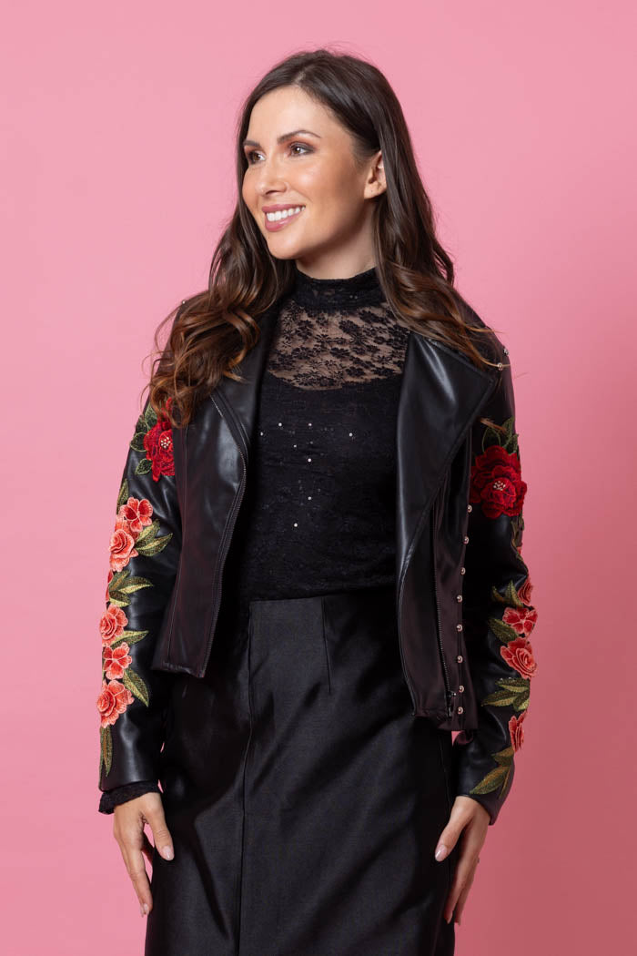 ROSIE FAUX LEATHER JACKET ROSE BLACK