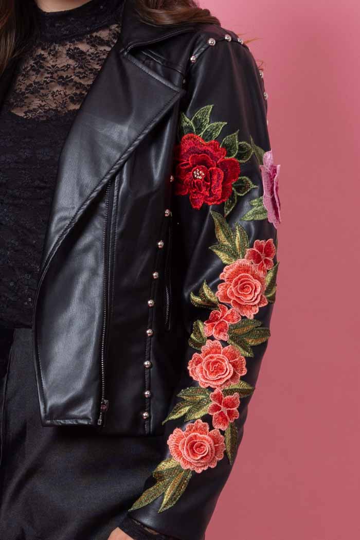 ROSIE FAUX LEATHER JACKET ROSE BLACK