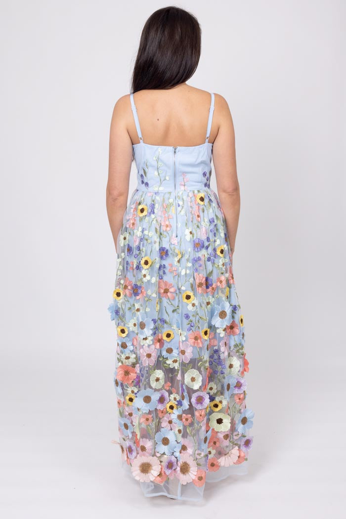 SAVANNAH EMBROIDERED LACE MAXI DRESS BLUE