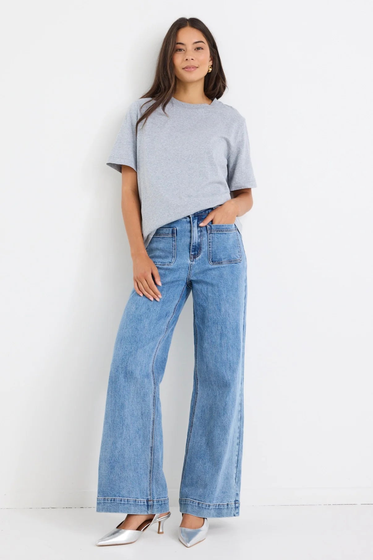 Zoey Signature Blue High Rise Wide Leg Pocket Jean