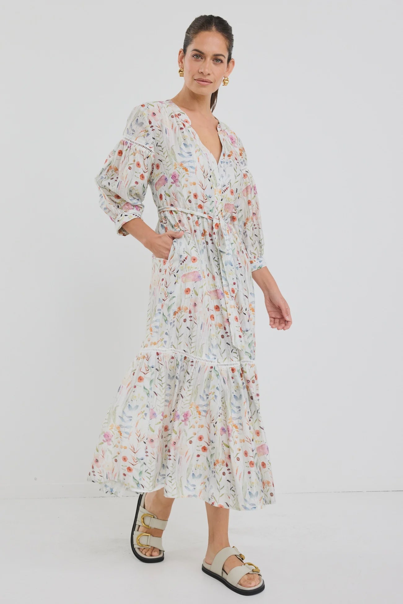 Wisdom Cream Floral Midi Shirt Dress