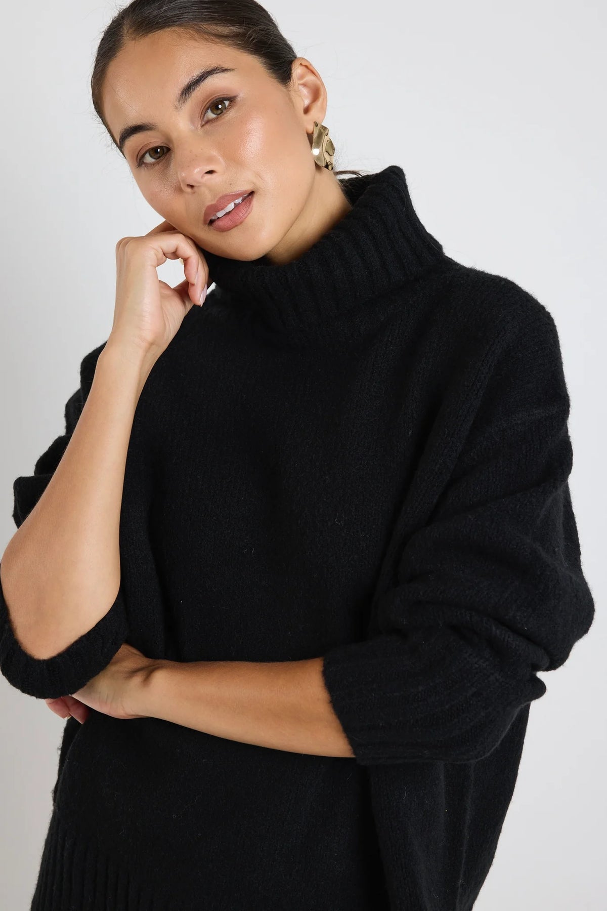 Zealous Black Roll Neck Super Soft Knit Jumper