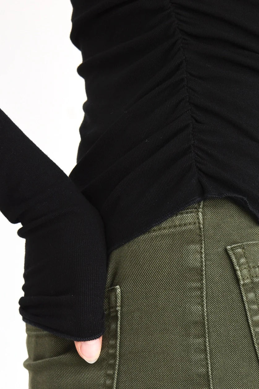Muster Black Stretch Rouched Side Crew Top