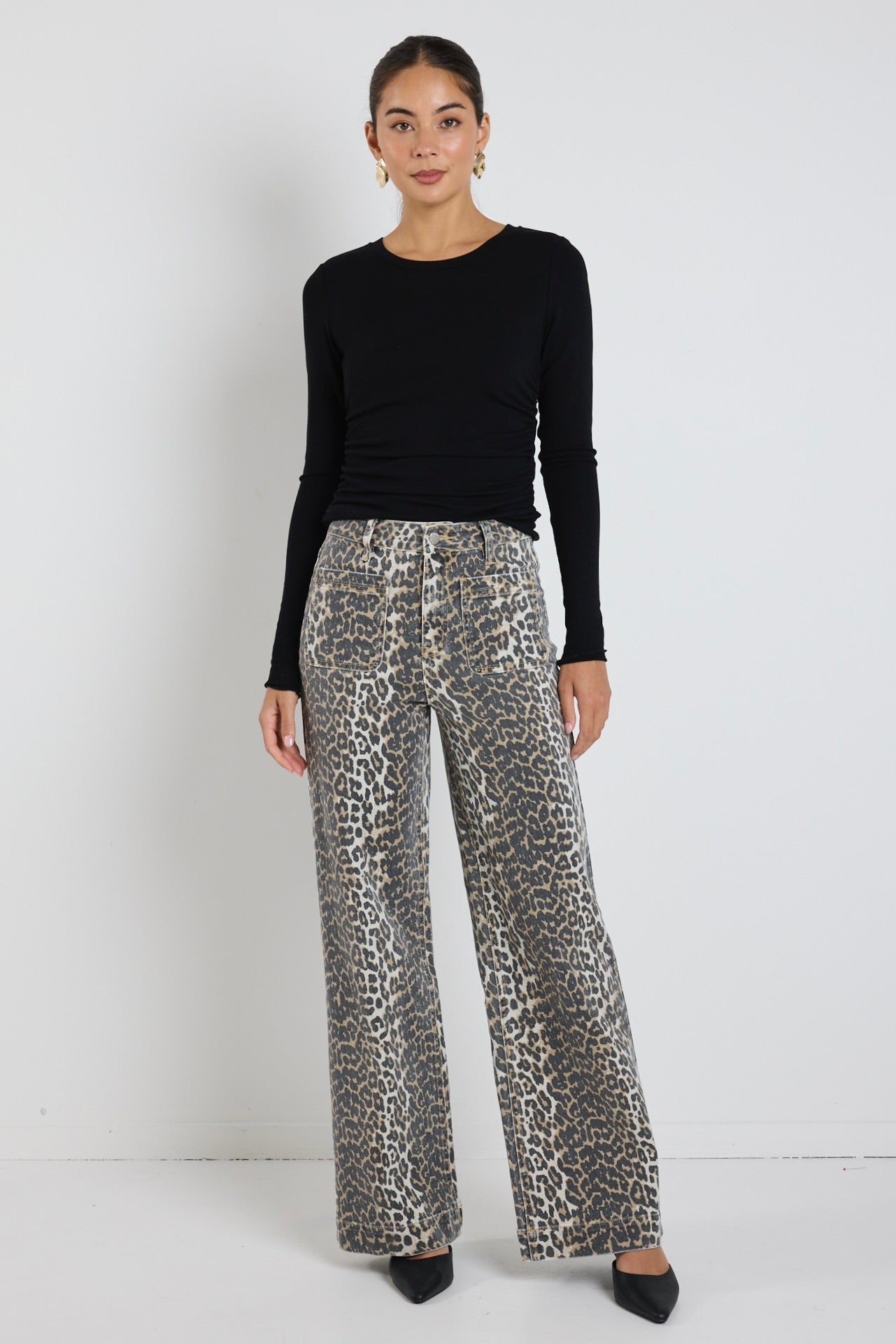 Zoey Leopard High Rise Wide Leg Pocket Jean