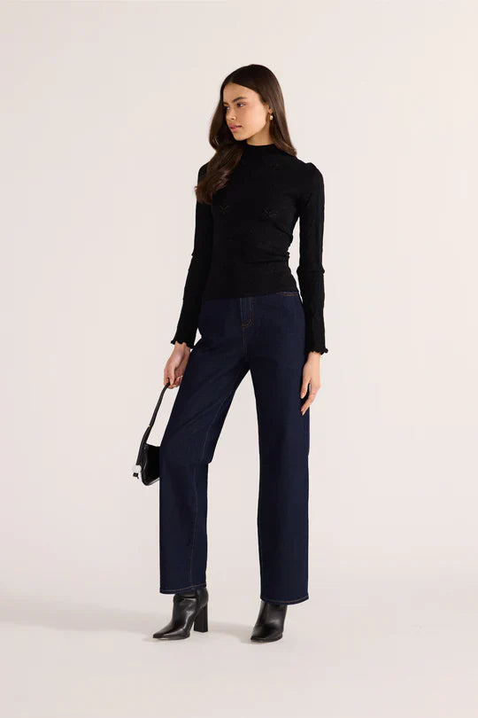 Mink Pink - Bowie Pointelle Skivvy Top Black