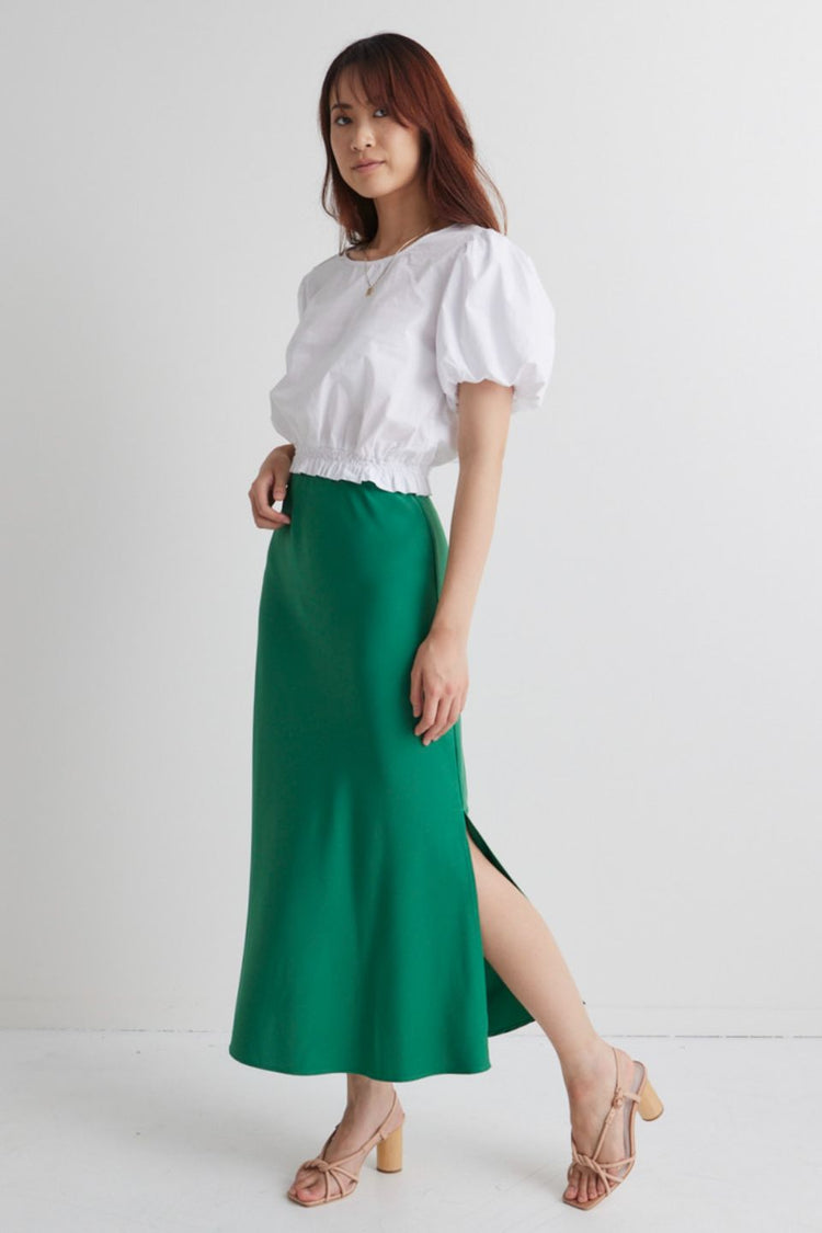 Among the Brave - Serpentine Green Satin Bias Cut Skirt