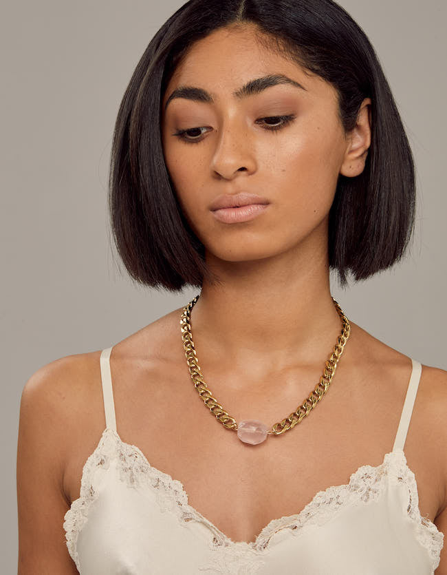 Chunky Choker- Rose Quartz Yellow Gold