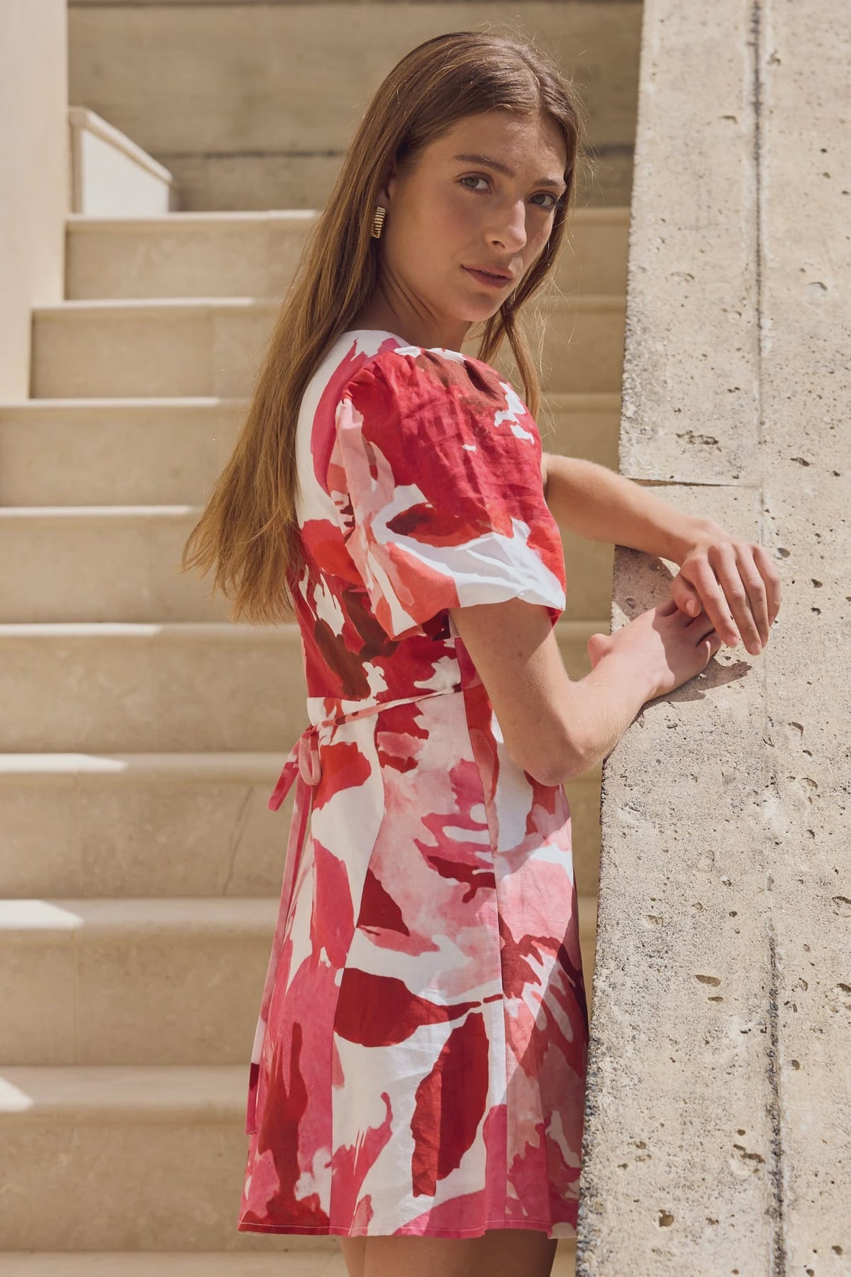 Adelaide White Poppy Floral Puff Sleeve Panelled Mini Dress