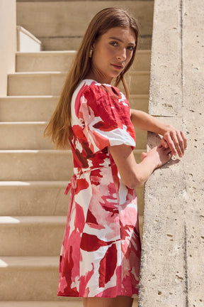 Adelaide White Poppy Floral Puff Sleeve Panelled Mini Dress