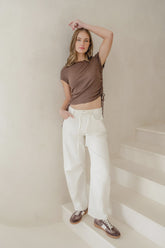 Campus Ecru Tie Waist Barrel Jeans