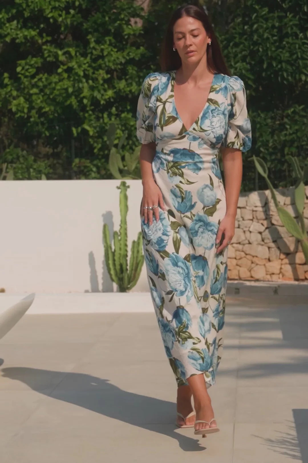 Amora Blue Vintage Floral SS Bias Midi Dress