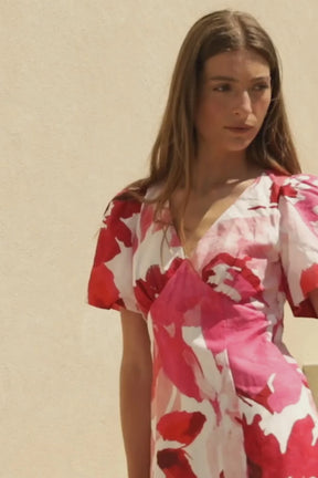 Adelaide White Poppy Floral Puff Sleeve Panelled Mini Dress