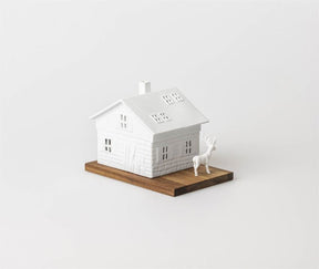 Deer & Ski Hut - Christmas Porcelain Tealight House