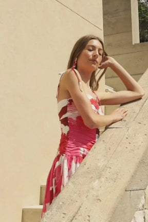 Royalty White Poppy Floral Stretch Cotton Pleated Maxi Dress Regular Price