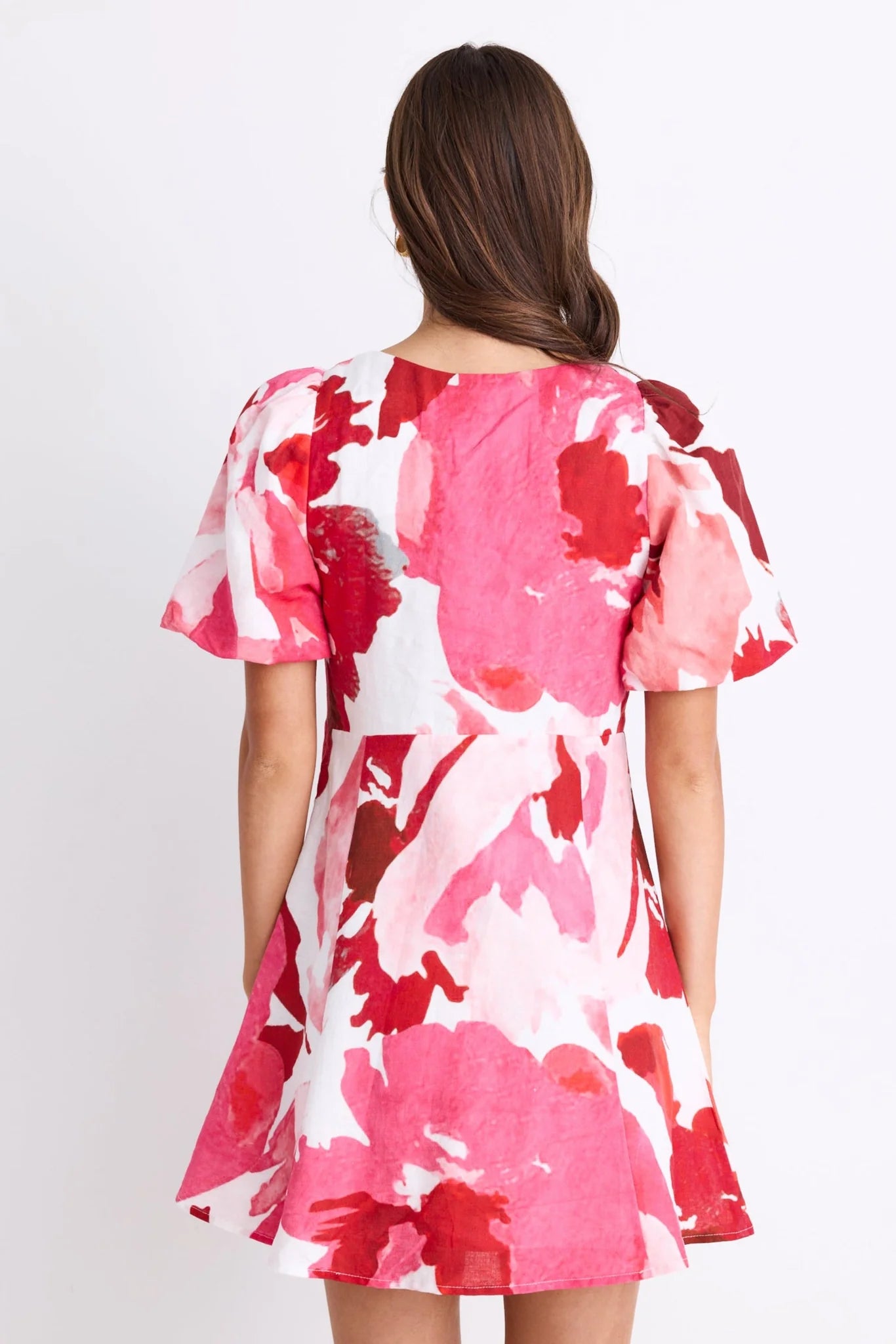 Adelaide White Poppy Floral Puff Sleeve Panelled Mini Dress