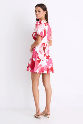 Adelaide White Poppy Floral Puff Sleeve Panelled Mini Dress