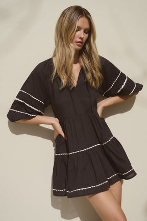 Again Black SS Tiered Smock Dress