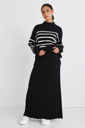 Delilah Black Pleated Knit Maxi Skirt