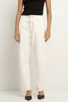 Campus Ecru Tie Waist Barrel Jeans