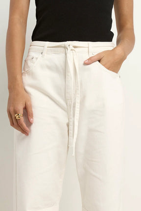 Campus Ecru Tie Waist Barrel Jeans