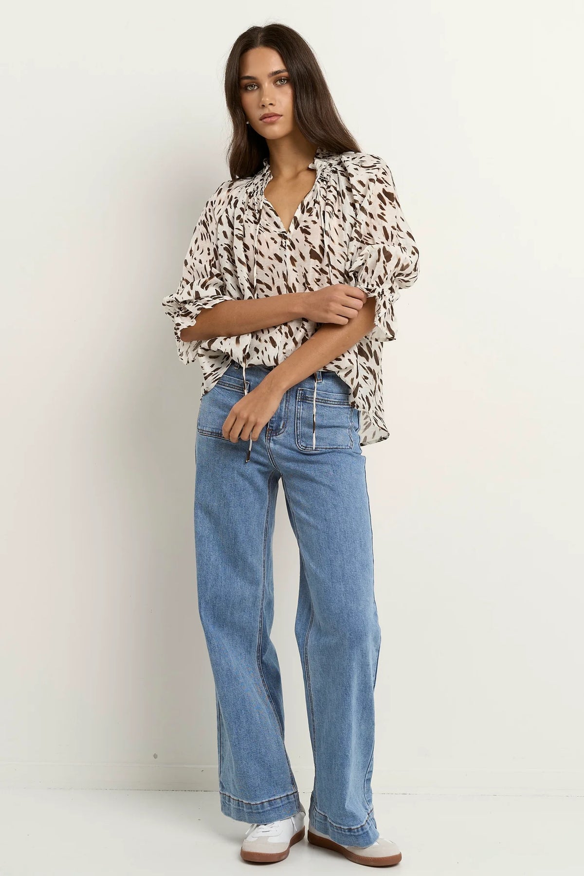 Certainty White Chocolate Animal Shirred Neck SS Top