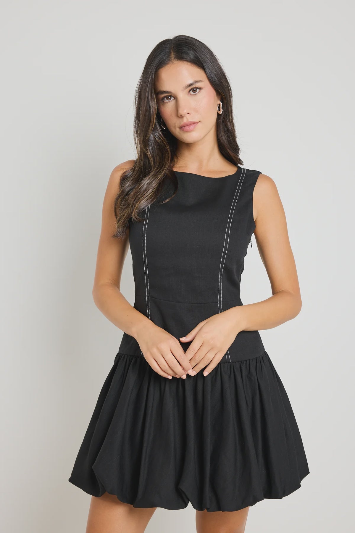 Corvette Black Structured Bubble Mini Dress