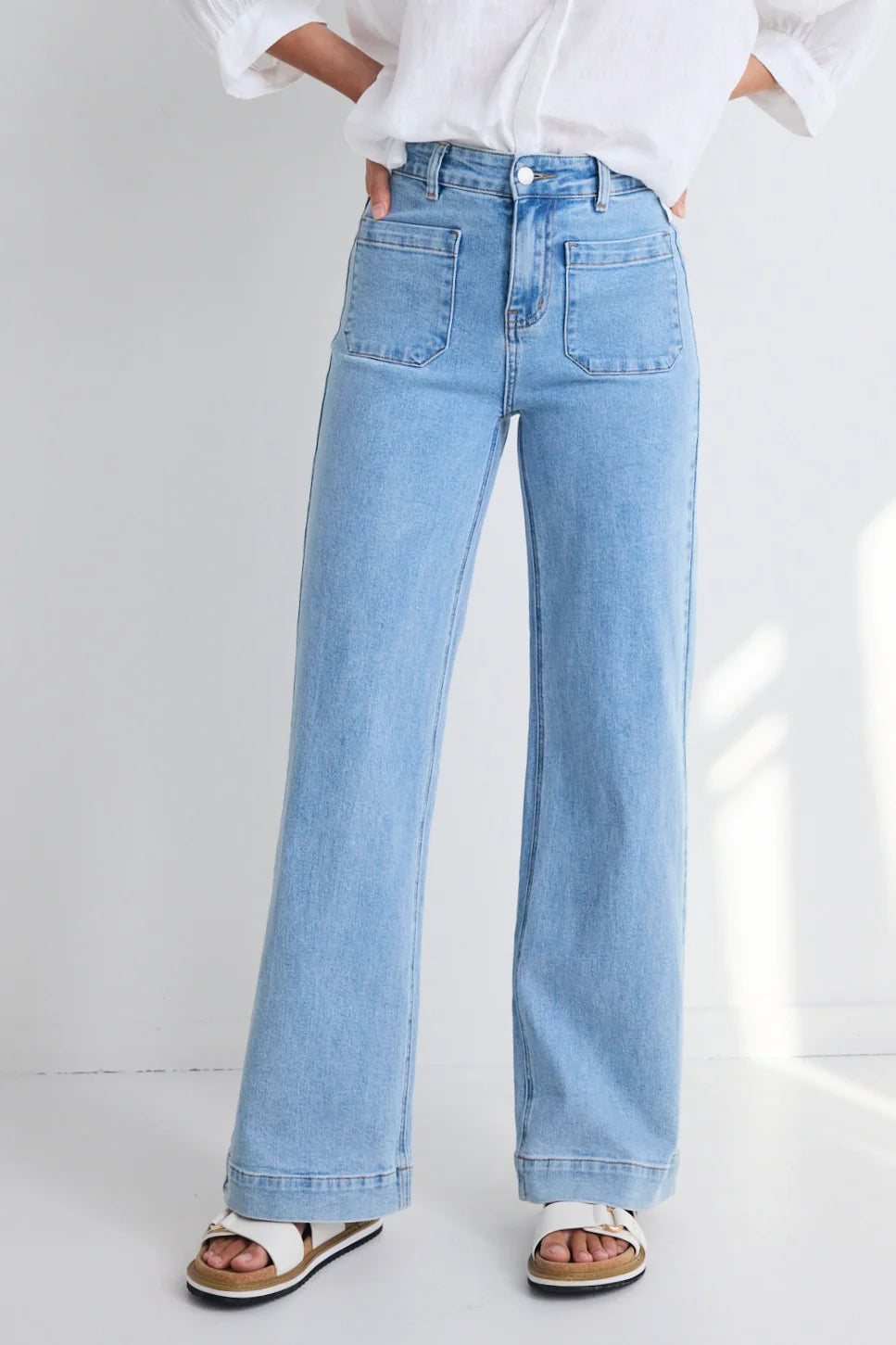 Zoey Light Blue High Rise Wide Leg Pocket Jean