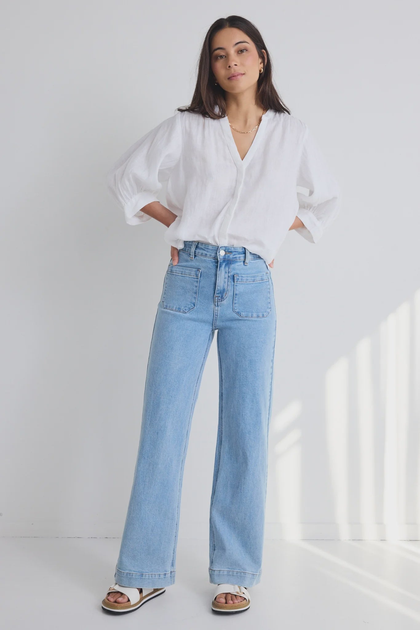 Zoey Light Blue High Rise Wide Leg Pocket Jean