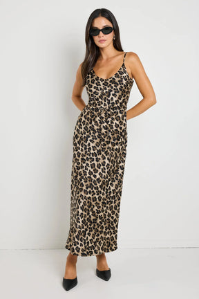 Exhibition Animal Satin V Neck Slip Dress