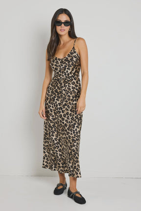 Exhibition Animal Satin V Neck Slip Dress