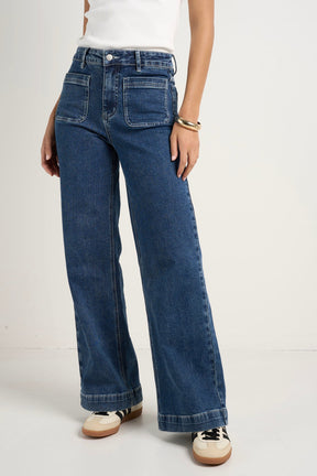 Zoey Mineral Blue High Rise Wide Leg Pocket Jean