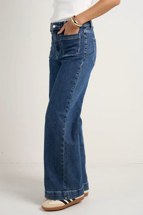 Zoey Mineral Blue High Rise Wide Leg Pocket Jean