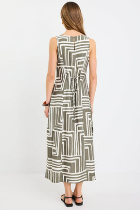 Future Khaki Maze Print Sleeveless Midi Dress