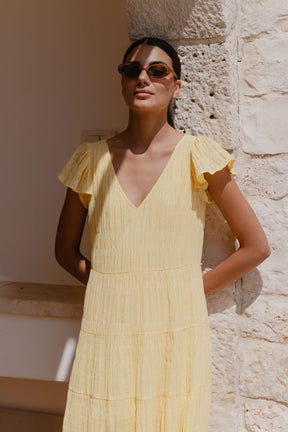 Marley Butter Flutter Sleeve V Neck Tiered Maxi Dress