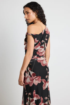 Method Blush Floral Mesh Twist Shoulder Midi Dress